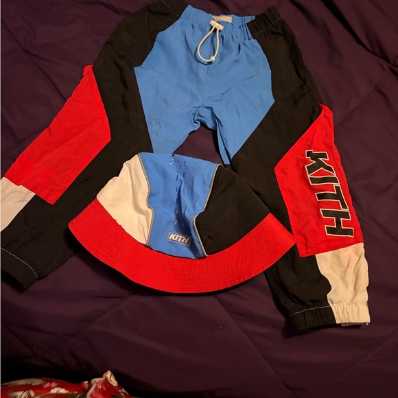Kith Kids Colorblock Joggers in Blue Red & Black